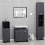 Set de mobilier de baie din, lemn prelucrat, gri lucios