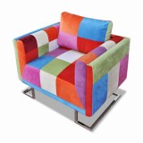 vidaXL Fotoliu cub, picioare cromate, model Patchwork, material textil