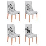 Set 4 huse universale pentru scaun, marime universala, poliester si spandex, 45 x 60 cm, gri floral Household NewTrend