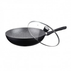 Tigaie wok cu capac Peterhof, diametru 32 cm, interior granit, Negru foto