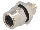 Conector M8 mamă 3 pini pentru montare pe panou cu piuliță din spate