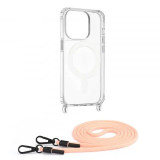 Husa transparenta Apple iPhone 14 Pro cu snur Roz Techsuit MagSafe Crossbody