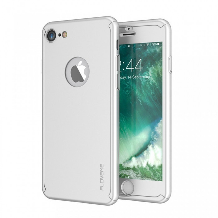Husa Apple iPhone 8 FullBody Elegance Luxury Silver acoperire 360 + folie sticla