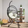 vidaXL Scaun Suspendat Tip Ou cu Suport, Bej, Ratan si Otel, 150kg, Perna Inclusa - Balansoar Gradina/Interior