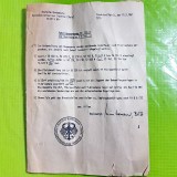 D560-Certificat Tren vechi Directiunea Garii Germania 1967. Marimi: 42/30 cm.