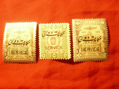 Serie mica Iran Poste Persane 1915 supratipar Service si in lb. araba ,3 valori foto