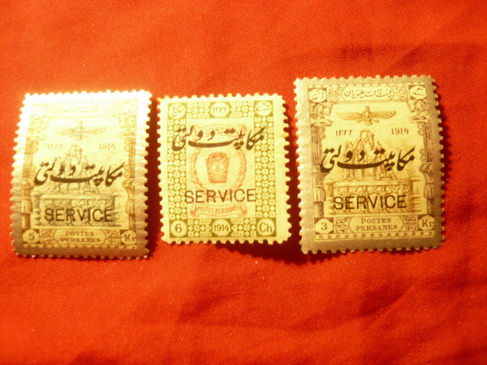 Serie mica Iran Poste Persane 1915 supratipar Service si in lb. araba ,3 valori