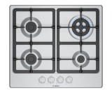 Plita incorporabila Bosch PGH6B5K90, Gaz, 4 arzatoare, Arzator Wok, 60 cm, Gratar Fonta, Culoare Inox