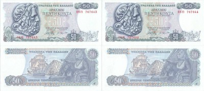 2 &amp;times; 1978 (8 XII), 50 Drachmai (P-199a) - Grecia - stare UNC foto