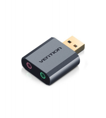 USB Card Adaptor Sunet 3.5mm Audio Aux Mic-Culoare Argintiu Metalizat foto