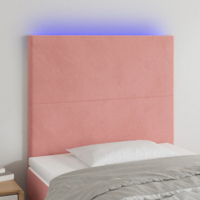 vidaXL Tăblie de pat cu LED, roz, 100x5x118/128 cm, catifea foto