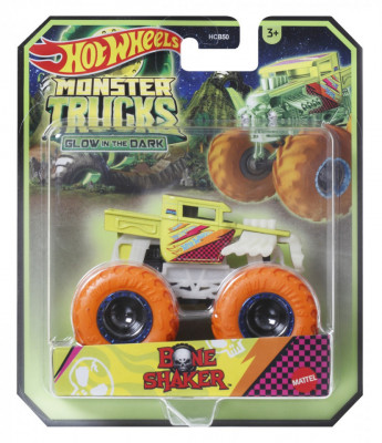 HOT WHEELS MONSTER TRUCK GLOW IN THE DARK MASINUTA BONE SHAKER SCARA 1:64 foto