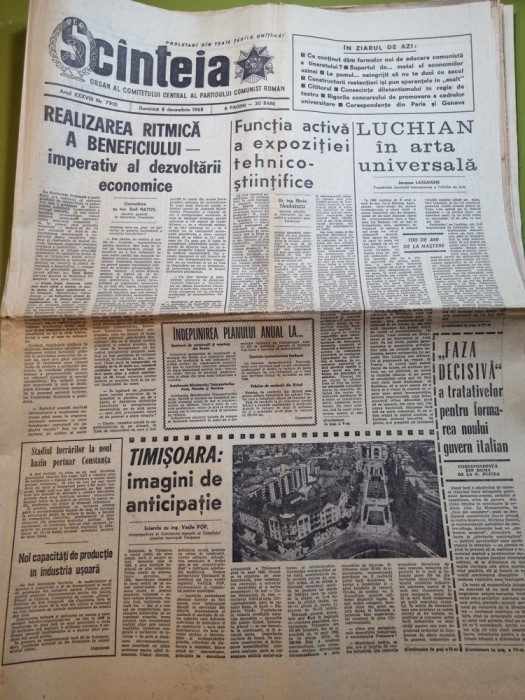 scanteia 8 decembrie 1968-art. si foto orasul timisoara,art. cluj,aiud,s.luchian