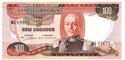 Angola 100 Kwanzas 1972 P-101 Seria MO63675 foto