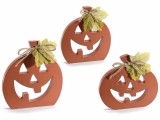 Cumpara ieftin Set 3 Dovleci Halloween lemn maro poliester verde 17,5x2x19,5 H , 15,5 x 2 x 17 H, 17 x 2 x 16 H