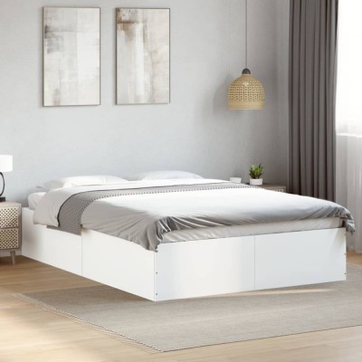 vidaXL Cadru de pat, alb ,135x190 cm, lemn prelucrat 3281035 foto