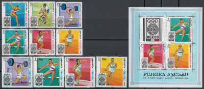 Fujeira 1968 Mi 266/75 + bl B9 MNH - Jocurile Olimpice de vara, Mexic foto