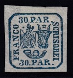 ROMANIA 1864 LP 13 PRINCIPATELE UNITE EMISIUNEA II-a 30 PARALE ALBASTRU GUMA ORIGINALA SARNIERA