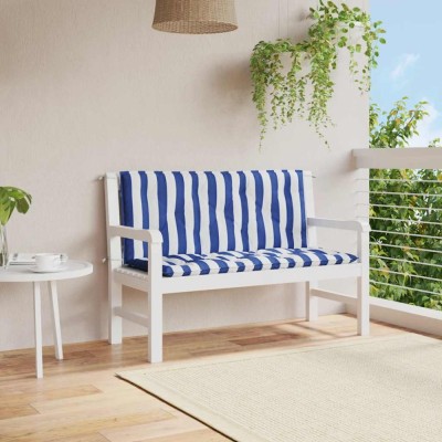 Perne bancă grădină, 2 buc., albastru&amp;amp;alb, 120x50x7 cm, textil foto