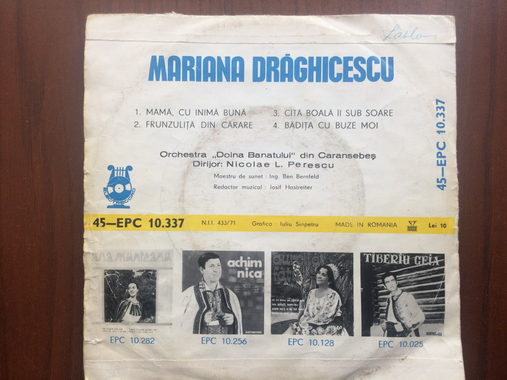Mariana draghicescu mama cu inima buna disc vinyl single muzica banat EPC  10.337, VINIL, electrecord | Okazii.ro