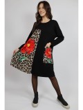 ROCHIE MIDI CU MANECA LUNGA SI BUZUNAR APLICAT PEONY TALIE UNICA Multicolora