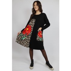 ROCHIE MIDI CU MANECA LUNGA SI BUZUNAR APLICAT PEONY TALIE UNICA Multicolora