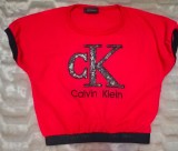 Trening/Compleu Fata 8 ani/128 cm CK Set Nou Bumbac 100% Roșu/Strasuri Top Crop