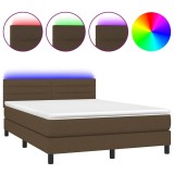 Cumpara ieftin Pat cu arcuri, saltea si LED, maro inchis, 140x190 cm, textil