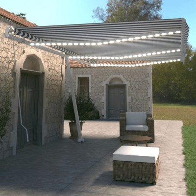 Copertină retractabilă manual LED, albastru și alb, 600x350 cm foto