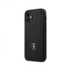 Husa Ferrari din piele pentru iPhone 12 Mini 5.4&amp;quot;, Off Track Perforated Collection, Negru foto