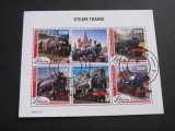 6 Locomotive cu Abur Celebre (Canada, Rusia, UK, Germania), $250, obliterat. Bloc de Timbre Poștale Vintage Liberia 2022, Transporturi, Stampilat