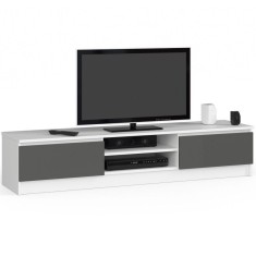 Comoda pentru TV, placa laminata, 4 rafturi, alb si gri, 160x40x33.4 cm foto