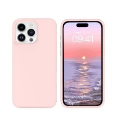 Husa silicon antisoc cu microfibra interior pentru Iphone 15 Pro Roz