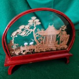 DIORAMA - OBIECT DECORATIV SCULPTAT IN LEMN DE BALSA - CHINA anii &#039;60