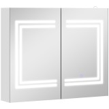 kleankin Oglindă Baie cu Dulap și LED, 80 x 65cm, Ușă Soft Close, Reglabilă pe 3 Culori, Rafturi Ajustabile, Alb Lucios | Aosom Romania