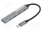 Hub USB GEMBIRD USB A x4 cu USB C 3.1 argintie 0,13m