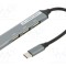Hub USB GEMBIRD USB A x4 cu USB C 3.1 argintie 0,13m