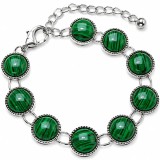 Brățară Damă Reglabilă cu Malachit, 9 Pietre Rotunde Verzi, Elegante