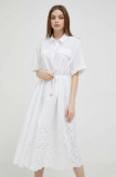 Cumpara ieftin United Colors of Benetton rochie din bumbac culoarea alb, midi, evazati