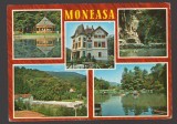 CPIB 23696 CARTE POSTALA - MONEASA: CAMPING, VILA TURISTICA, GROTA URSULUI, STRANDUL, LACUL DE AGREMENT, CIRCULATA, 1980, STAMPILE, TIMBRU, Fotografie