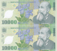 Bancnota Romania 10.000 Lei 2000 - P112b UNC (2 buc consecutive M.Isarescu ) foto
