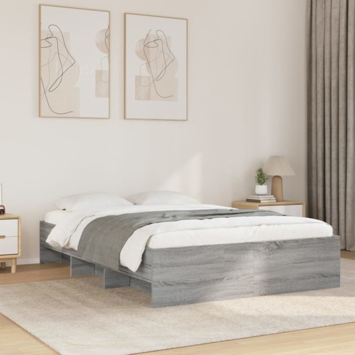 vidaXL Cadru de pat, gri sonoma, 140x200 cm, lemn prelucrat 3295658