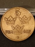 5 ore 1922 Suedia , stare aUNC , Tiraj = 763.420 [poze]. Discount conform descriere [10 - 20 %. Vedeti descrierea.]., Europa