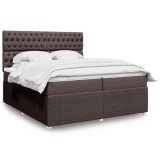 vidaXL Pat box spring cu saltea, maro &icirc;nchis, 200x200 cm, textil