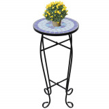 Masa laterala cu mozaic pentru plante, albastru si alb GartenMobel Dekor, vidaXL