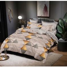 Lenjerie de pat pentru o persoana cu husa de perna patrata, Roko, bumbac mercerizat, multicolor