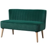 HOMCOM Canapea design retro 2 locuri, picioare din lemn, 117 cm x 56,5 cm x 77 cm, Verde &icirc;nchis | Aosom Romania