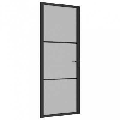 Ușă de interior, 83x201,5 cm, sticlă neagră mată și aluminiu foto