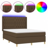 Cumpara ieftin Pat cu arcuri, saltea si LED, maro inchis, 140x200 cm, textil