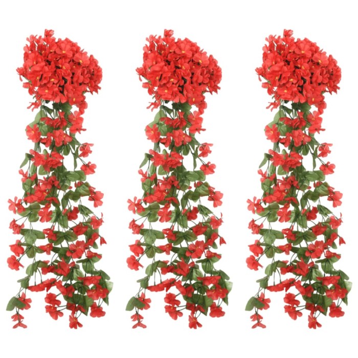 Ghirlande de flori de Crăciun, 3 buc., roșu, 85 cm